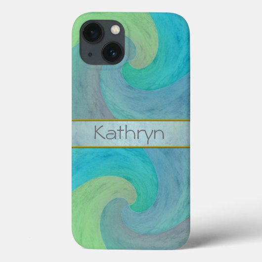 ターコイズグリーンの水彩波アート Case-Mate iPhoneケース (裏面)