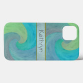 ターコイズグリーンの水彩波アート Case-Mate iPhoneケース (裏面 (横))