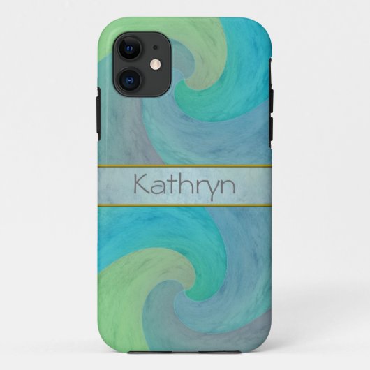 ターコイズグリーンの水彩波アート Case-Mate iPhoneケース (裏面)