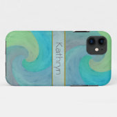 ターコイズグリーンの水彩波アート Case-Mate iPhoneケース (裏面(横))