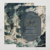 ターコイズグリーンの水彩画のような ゴールドの天の祝福を受けた スウィート16 招待状 (正面/裏面)