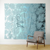 ターコイズグリーンの洗練されたモノグラム ウェディング フォトブース タペストリー (インサイチュ(横))