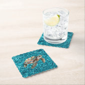 ターコイズグリーンの海ガメ ペーパーコースター (インサイチュ)