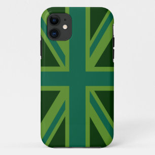 ターコイズグリーンの英国ユニオンフラッグ装飾 iPhone 11 ケース