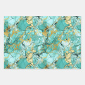 ターコイズグリーンアンドゴールデンマーブル ラッピングペーパーシート (正面3)