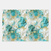 ターコイズグリーンアンドゴールデンマーブル ラッピングペーパーシート (正面)