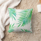 ターコイズグリーンウォーターカラーパームフロンズ クッション (ブランケット)