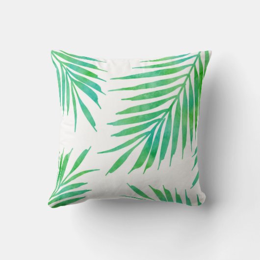 ターコイズグリーンウォーターカラーパームフロンズ クッション (裏面)