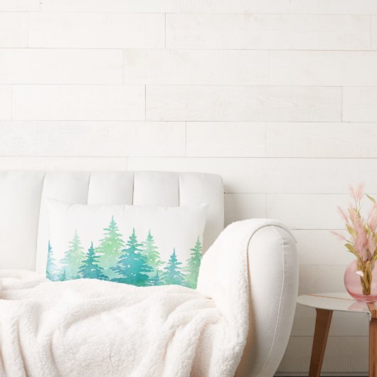 ターコイズグリーンウォーター色の常緑樹 ランバークッション (ソファ)