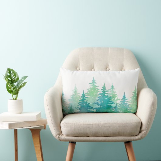 ターコイズグリーンウォーター色の常緑樹 ランバークッション (椅子)