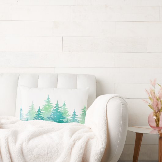 ターコイズグリーンウォーター色の常緑樹 ランバークッション (ソファ)