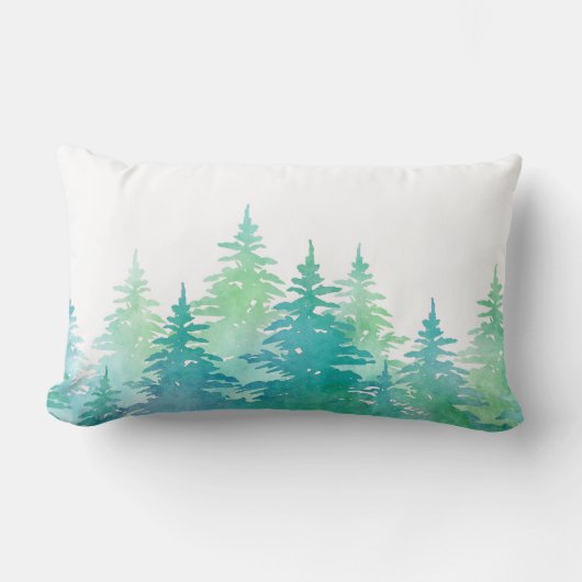 ターコイズグリーンウォーター色の常緑樹 ランバークッション (正面)