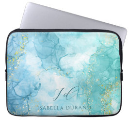 ターコイズグリーンウォーター色グリッターカスタマイズ ラップトップスリーブ
