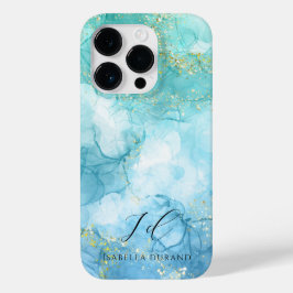 ターコイズグリーンウォーター色グリッターカスタマイズ Case-Mate iPhone 14 PROケース