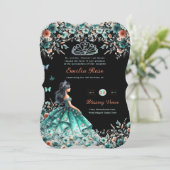 ターコイズグリーンキンセアニェラドレスフローラ蝶 招待状 (スタンド正面)