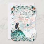 ターコイズグリーンキンセアニェラドレスフローラ蝶 招待状 (正面)
