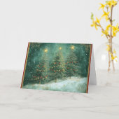 ターコイズグリーンクリスマスと金ゴールドアクセント カード (黄色い花)