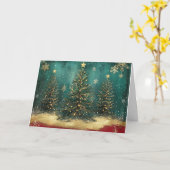 ターコイズグリーンクリスマスと金ゴールドアクセント カード (黄色い花)