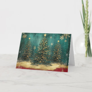 ターコイズグリーンクリスマスと金ゴールドアクセント カード