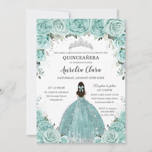 ターコイズグリーンフローラプリンセスシルバーキンセアニラ 招待状 (正面)