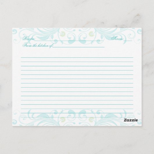 ターコイズグリーンフローラレシピカード ポストカード (裏面)