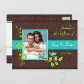 ターコイズグリーンブラウンフローラ鳥が日付を保存 案内ポストカード (正面/裏面)