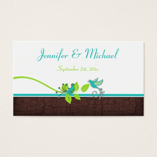 ターコイズグリーンブラウン白フローラ鳥類メッセージカード (正面)