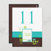 ターコイズグリーンブラウン鳥のテーブル番号カード ポストカード (正面/裏面)