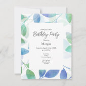ターコイズグリーンブルーウォーター葉カラー 招待状 (正面)