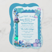 ターコイズグリーンブルーフォトフレーム招待状 サンキューカード (正面/裏面)