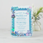 ターコイズグリーンブルーフォトフレーム招待状 サンキューカード (スタンド正面)