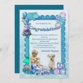 ターコイズグリーンブルーベビーシャワー招待状 サンキューカード (正面/裏面)