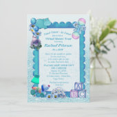 ターコイズグリーンブルー仮想フレーム招待状 サンキューカード (スタンド正面)