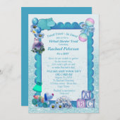 ターコイズグリーンブルー仮想フレーム招待状 サンキューカード (正面/裏面)