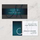 ターコイズグリーンモノグラム / DIY背景色 名刺 (正面/裏面)