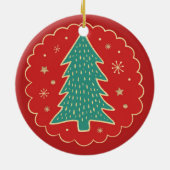 ターコイズグリーンレッド金ゴールドクリスマスツリー セラミックオーナメント (裏面)