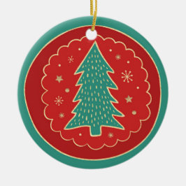 ターコイズグリーンレッド金ゴールドクリスマスツリー セラミックオーナメント