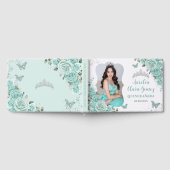 ターコイズグリーンローズフラワー QUINCEAÑERA 16 写真 ゲストブック (全面)