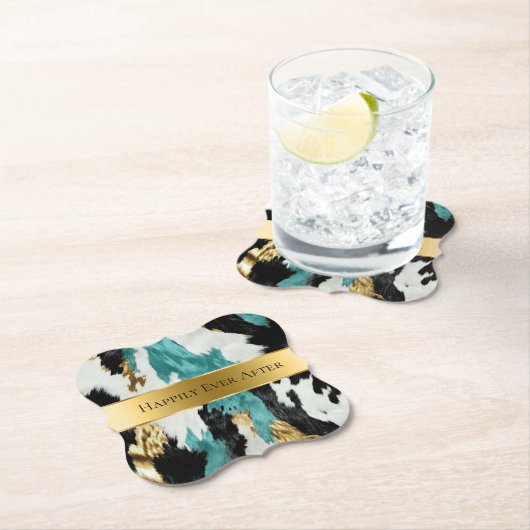 ターコイズグリーン金ゴールドブラックコウィド結婚ズ ペーパーコースター (インサイチュ)