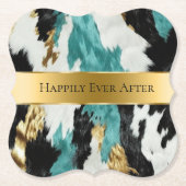 ターコイズグリーン金ゴールドブラックコウィド結婚ズ ペーパーコースター (正面)