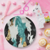 ターコイズグリーン金ゴールドブラックコウィド結婚ズ ペーパープレート (パーティー)