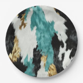 ターコイズグリーン金ゴールドブラックコウィド結婚ズ ペーパープレート (正面)