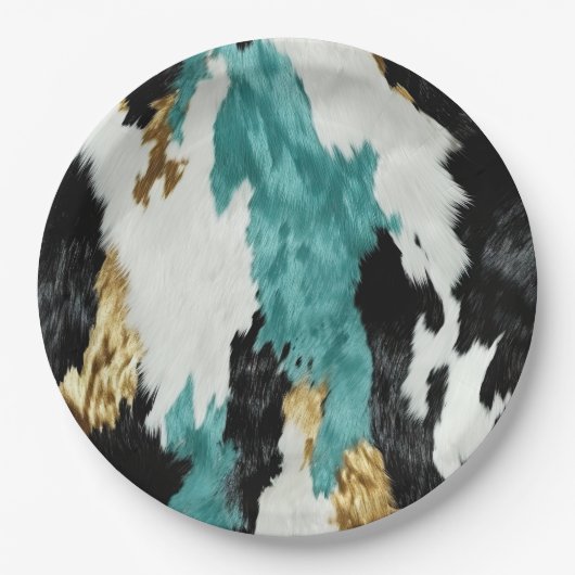 ターコイズグリーン金ゴールドブラックコウィド結婚ズ ペーパープレート (正面)