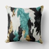 ターコイズグリーン金ゴールド白黒牛革 クッション (正面)