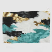 ターコイズグリーン金ゴールド白黒牛革 ゴルフタオル (横)