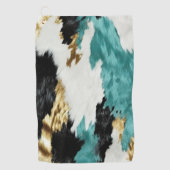 ターコイズグリーン金ゴールド白黒牛革 ゴルフタオル (正面)