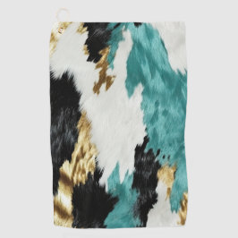 ターコイズグリーン金ゴールド白黒牛革 ゴルフタオル