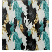 ターコイズグリーン金ゴールド白黒牛革 シャワーカーテン (正面)