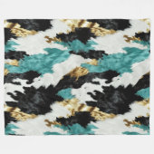 ターコイズグリーン金ゴールド白黒牛革 フリースブランケット (正面(横))