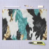 ターコイズグリーン金ゴールド白黒牛革 薄葉紙 (クラフト)